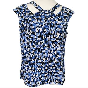 Blue and Black Kasper Abstract Patterned Women's Top